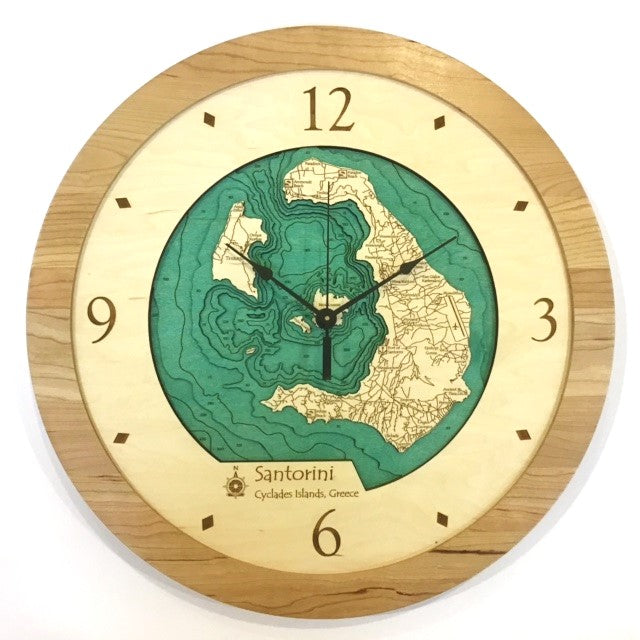 Lake Clock - Santorini Greece Map Clock