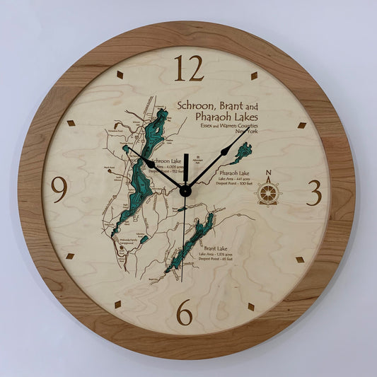 Lake Clock - Pharaoh Schroon Brant Lakes - Custom Wooden Lake Clock - New York