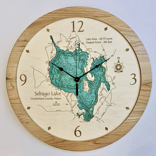 Lake Clock - Sebago Lake ME Lake Map Clock