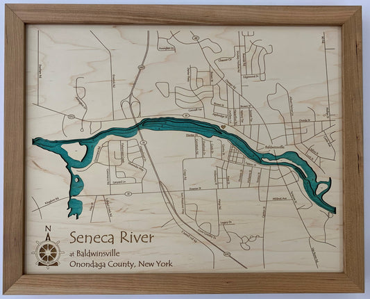 Seneca River at Baldwinsville - Laser Carved Wooden Relief Map - 14" x 18" - New York