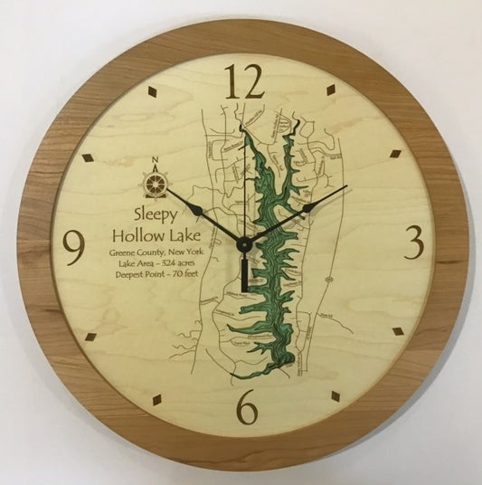 Lake Clock - Sleepy Hollow Lake NY Lake Map Clock