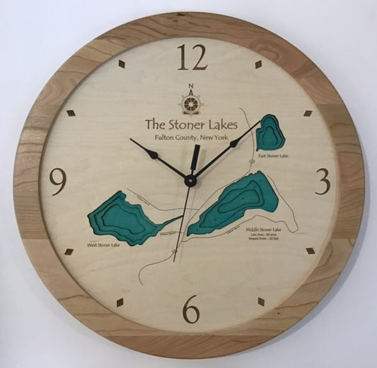 Lake Clock - Stoner Lakes NY Lake Map Clock