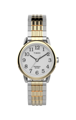 Timex Watch - Ladies’ Easy Reader - TW2V059009J featuring a white dial with black Arabic numerals and a two-tone stainless steel link band.