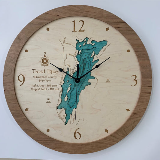Lake Clock - Trout Lake - Custom Wooden Lake Clock - New York