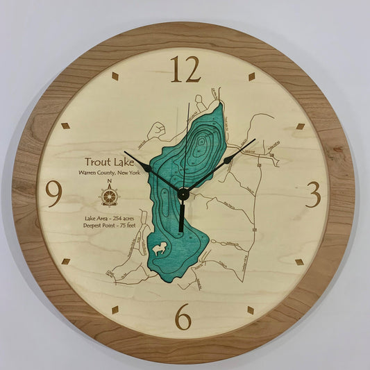 Lake Clock - Trout Lake Bolton NY Lake Map Clock
