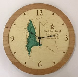 Lake Clock - Twitchell Pond ME Lake Map Clock