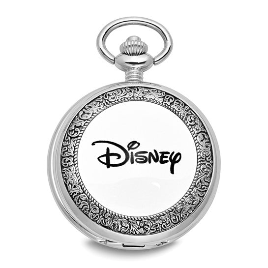 The Quality Gold Watch - Mickey Mouse Pocket Watch (XWA5723) by Quality Gold features a silver, ornate engraved border and the word "Disney" in black script on its white front cover.