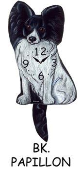 Papillon - Black - Wagging Tail Dog Clock