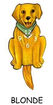 Golden Retriever - Blonde - Green Scarf - Wagging Tail Dog Clock