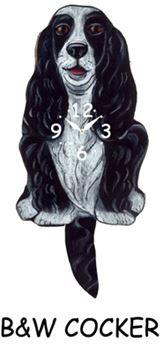 Cocker Spaniel - Black & White - Wagging Tail Dog Clock