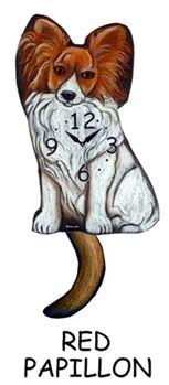 Papillon - Red - Wagging Tail Dog Clock