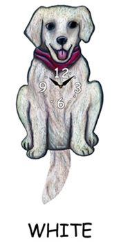 Labrador Retriever - White - Red Scarf - Wagging Tail Dog Clock