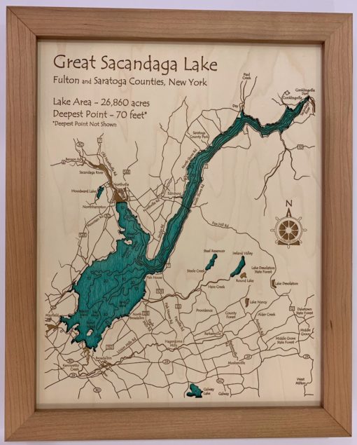 Great Sacandaga Lake Laser Carved Wooden Relief Map 11 X 14 New   Great Sacandaga 11 X 14 510x635 